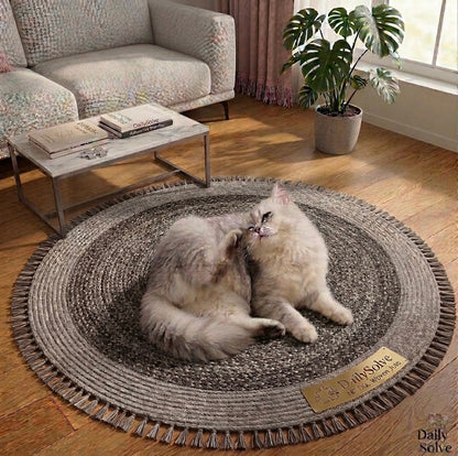 DailySolve PurrfectStep Cotton Rope Area Rug – Soft, Reversible Vintage Round Accent Rug with Tassels