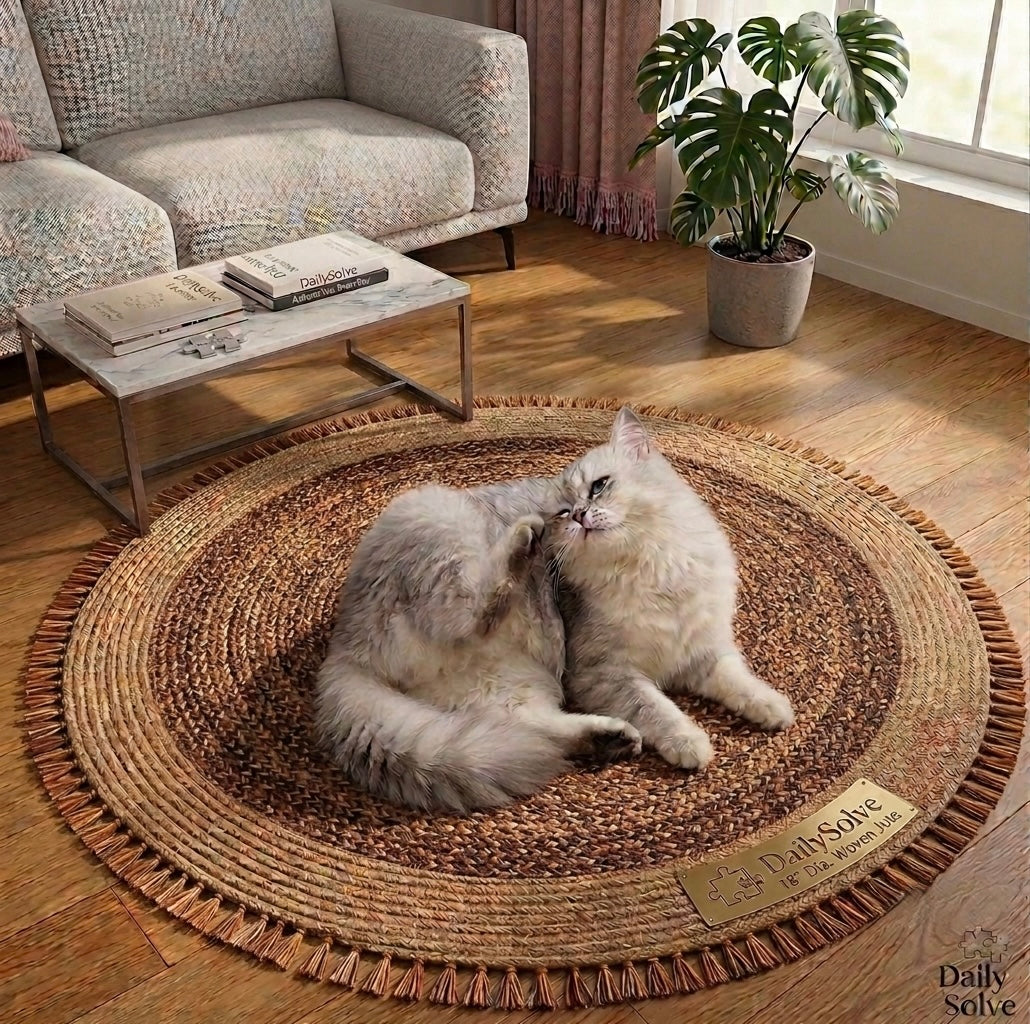 DailySolve PurrfectStep Cotton Rope Area Rug – Soft, Reversible Vintage Round Accent Rug with Tassels