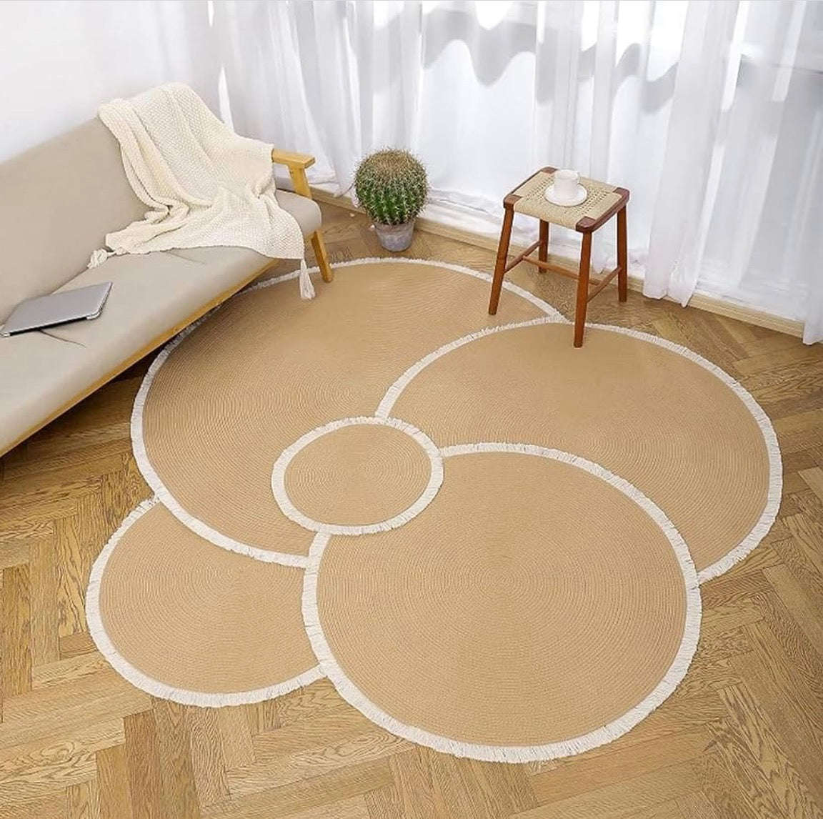 DailySolve PurrfectStep Cotton Rope Area Rug – Soft, Reversible Vintage Round Accent Rug with Tassels