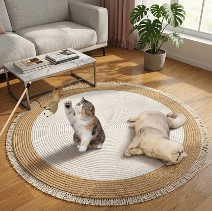 DailySolve PurrfectStep Cotton Rope Area Rug – Soft, Reversible Vintage Round Accent Rug with Tassels