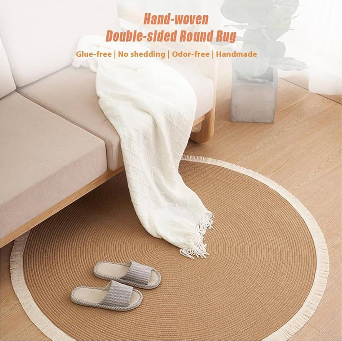 DailySolve PurrfectStep Cotton Rope Area Rug – Soft, Reversible Vintage Round Accent Rug with Tassels