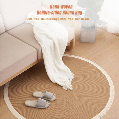 DailySolve PurrfectStep Cotton Rope Area Rug – Soft, Reversible Vintage Round Accent Rug with Tassels