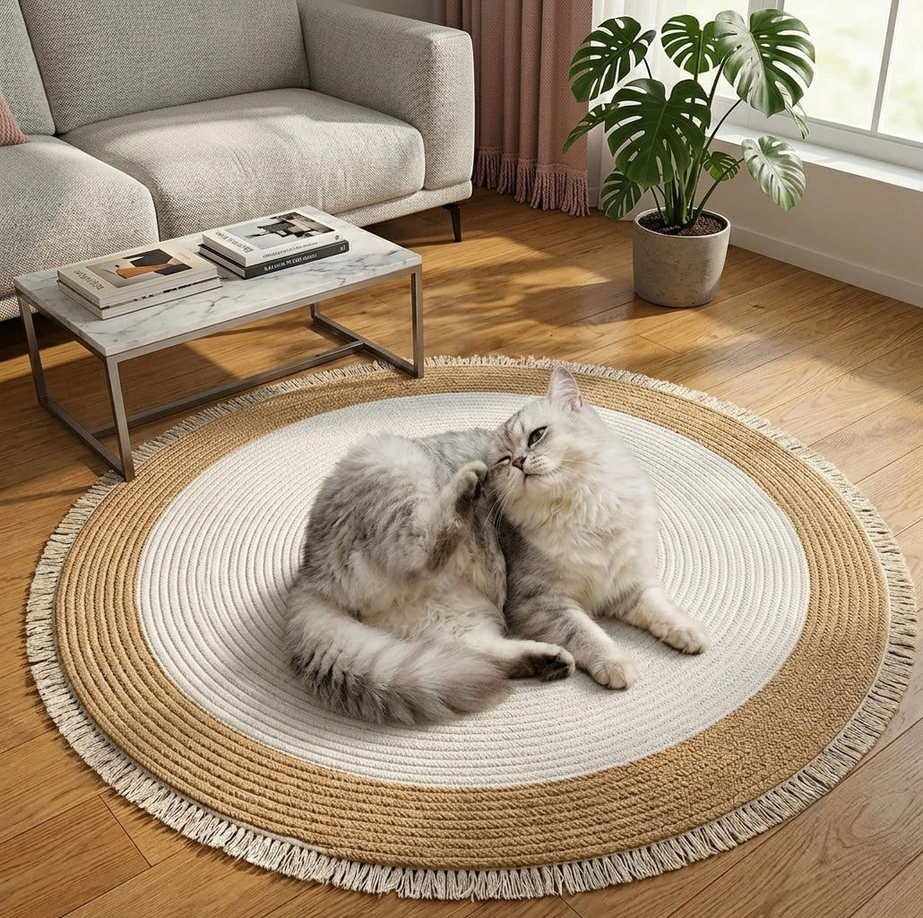 DailySolve PurrfectStep Cotton Rope Area Rug – Soft, Reversible Vintage Round Accent Rug with Tassels