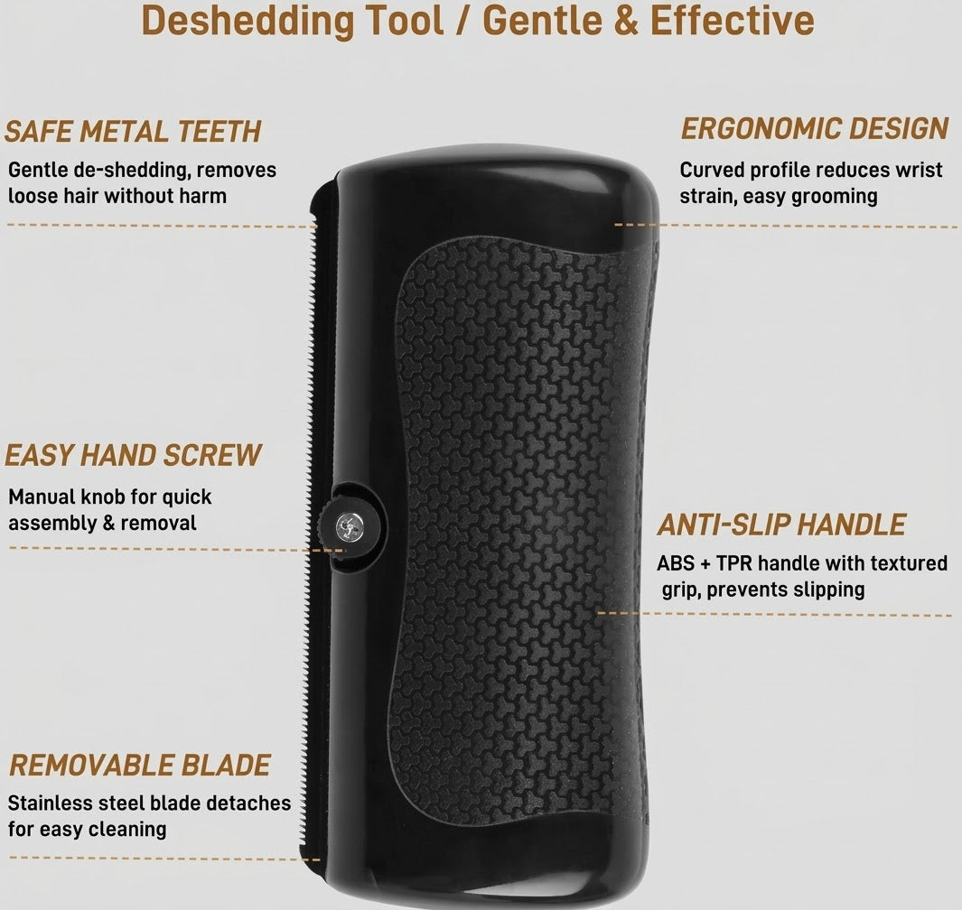 DailySolve Professional Pet Deshedding Brush & Grooming Tool – Ergonomic Anti-Slip Design with Stainless Steel Blade for Dogs, Cats, Rabbits, and Horses